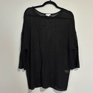 J Jill Crew Neck 3/4 Sleeve Linen Blend Sweater Top Black Large